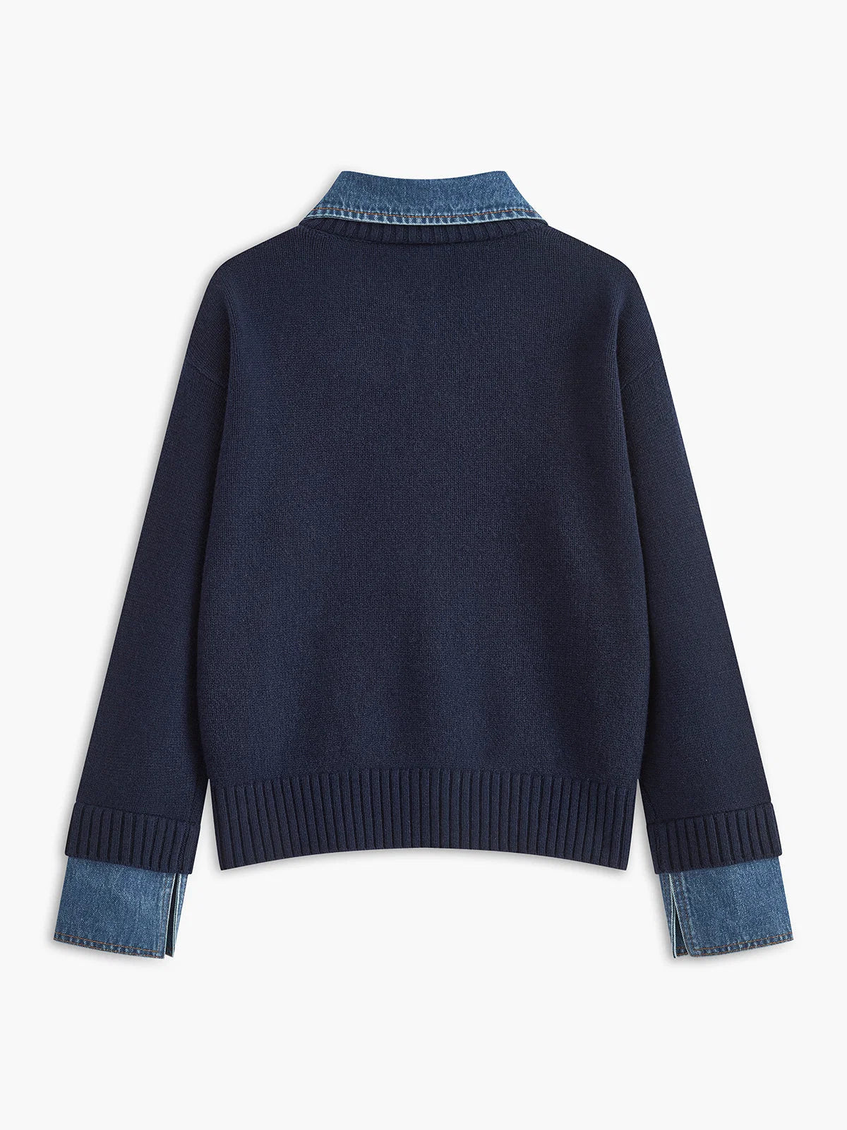 Women's Layered-Effect Knit Sweater – Denim Shirt Collar