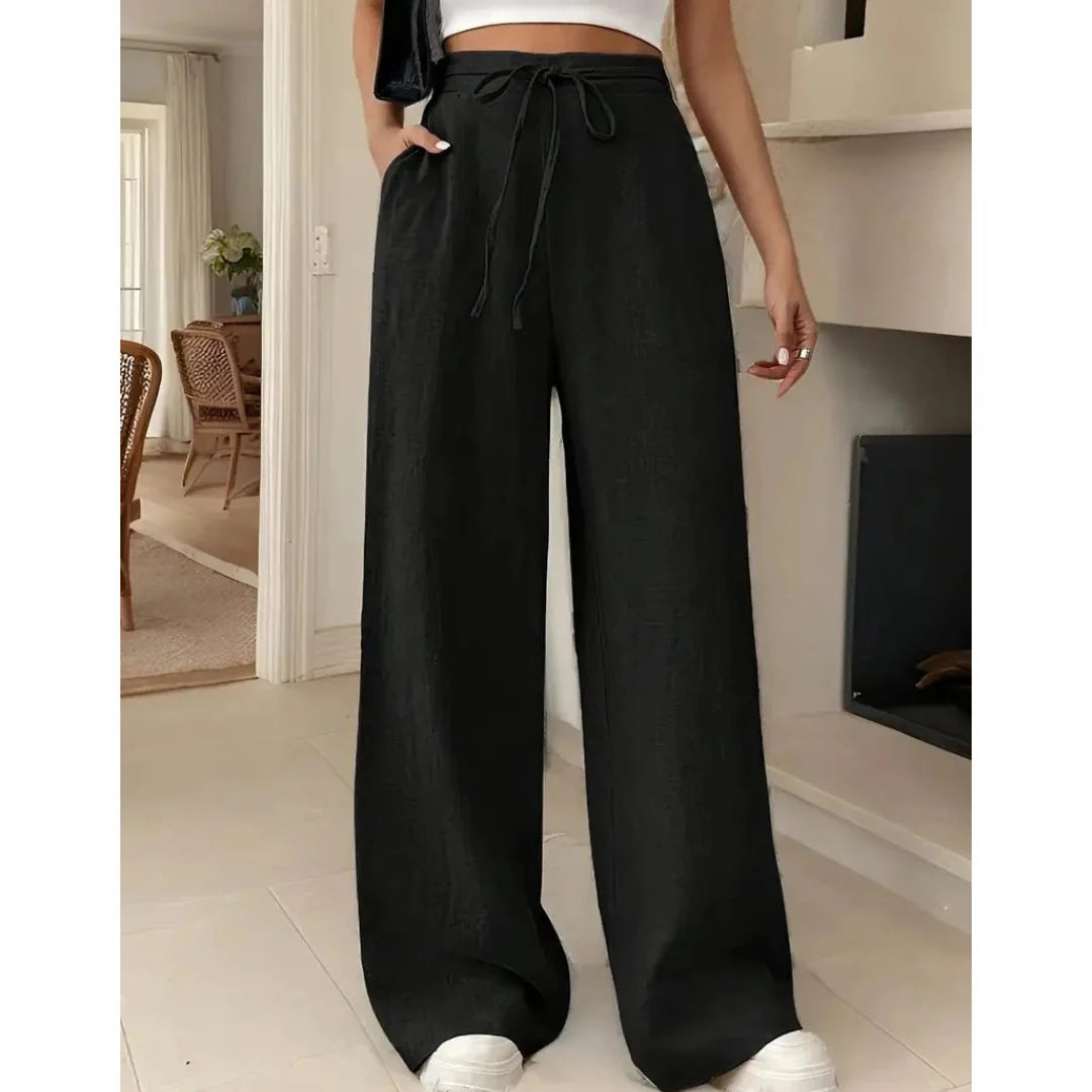 Wide-Leg Women's Pants – Relaxed Fit with Drawstring Waist and Pockets