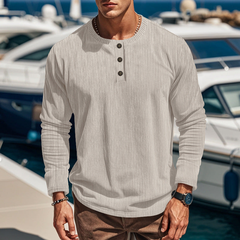 Men's Cotton Corduroy Henley Shirt – Slim Fit