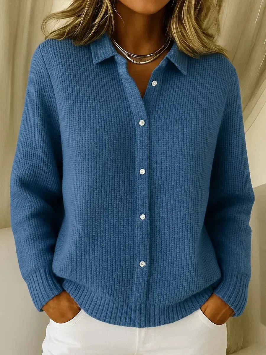 Women's Textured Knit Cardigan – Buttoned Shirt Collar