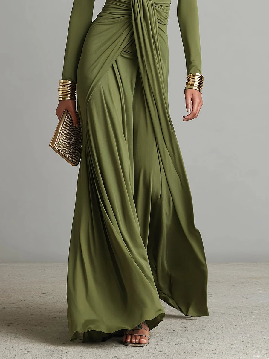 Women's Maxi Textured Dress – Elegant Silhouette, French Style