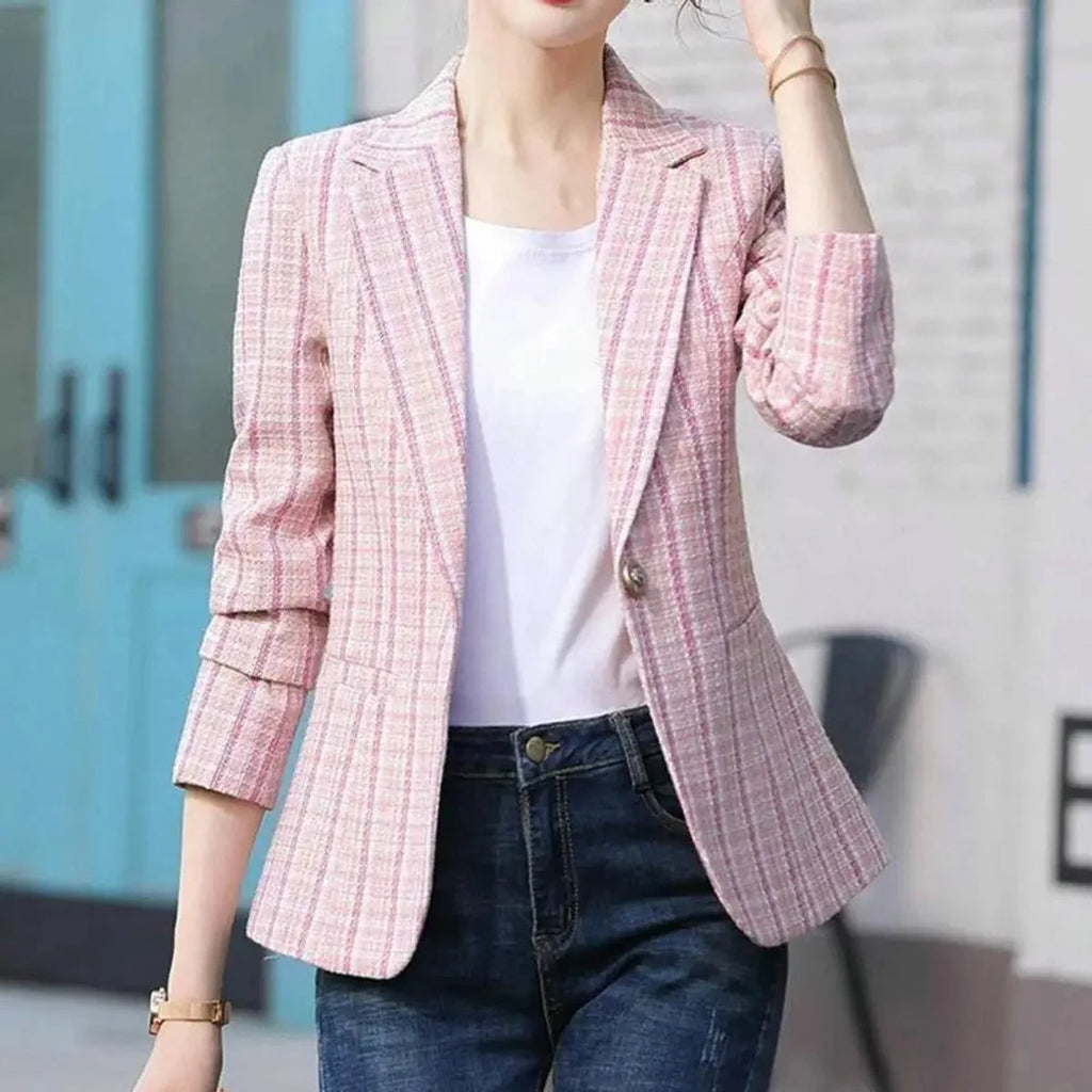 Women's Plaid Blazer - Structured cropped fit
