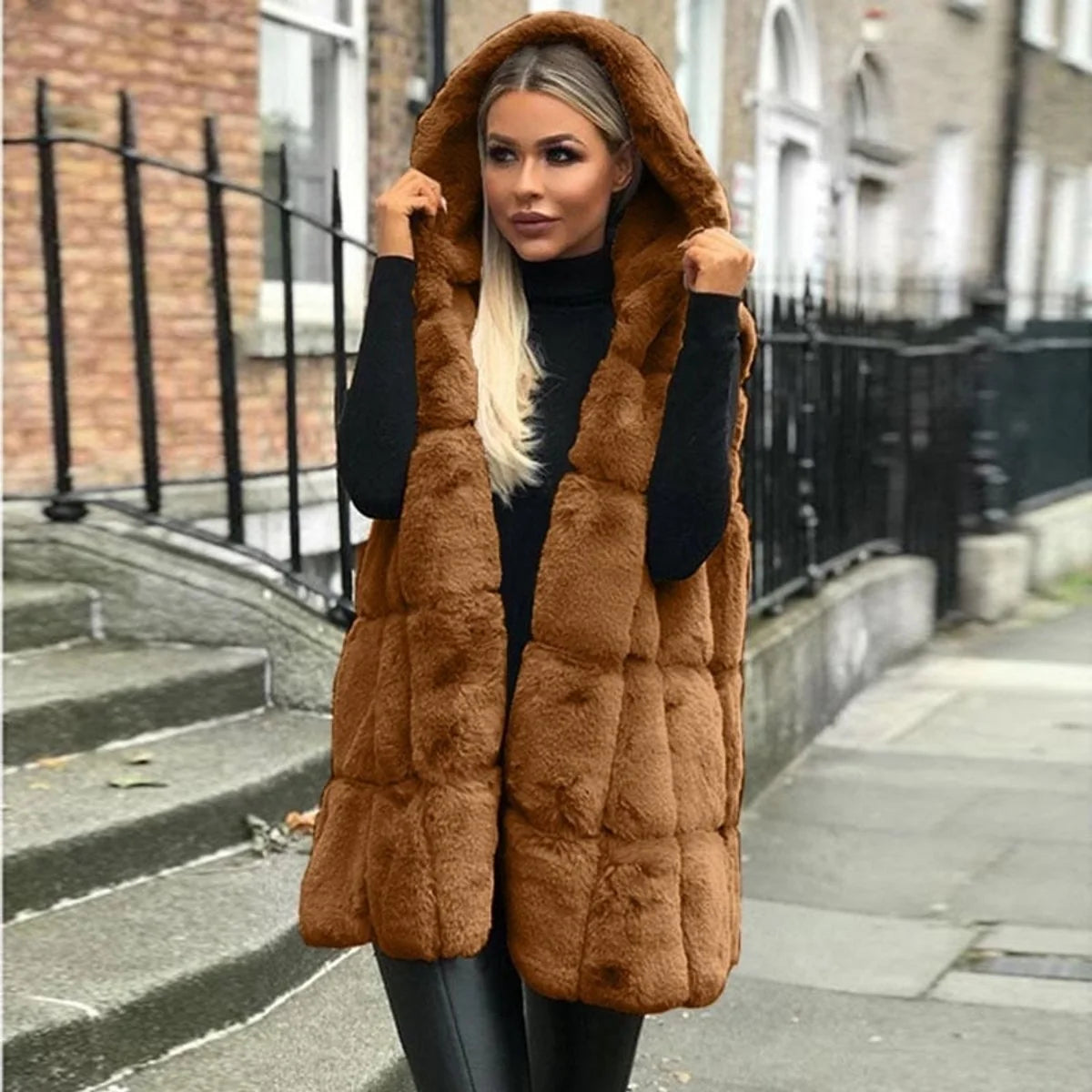 Women's Long Hooded Quilted Vest – Casual Open Fit