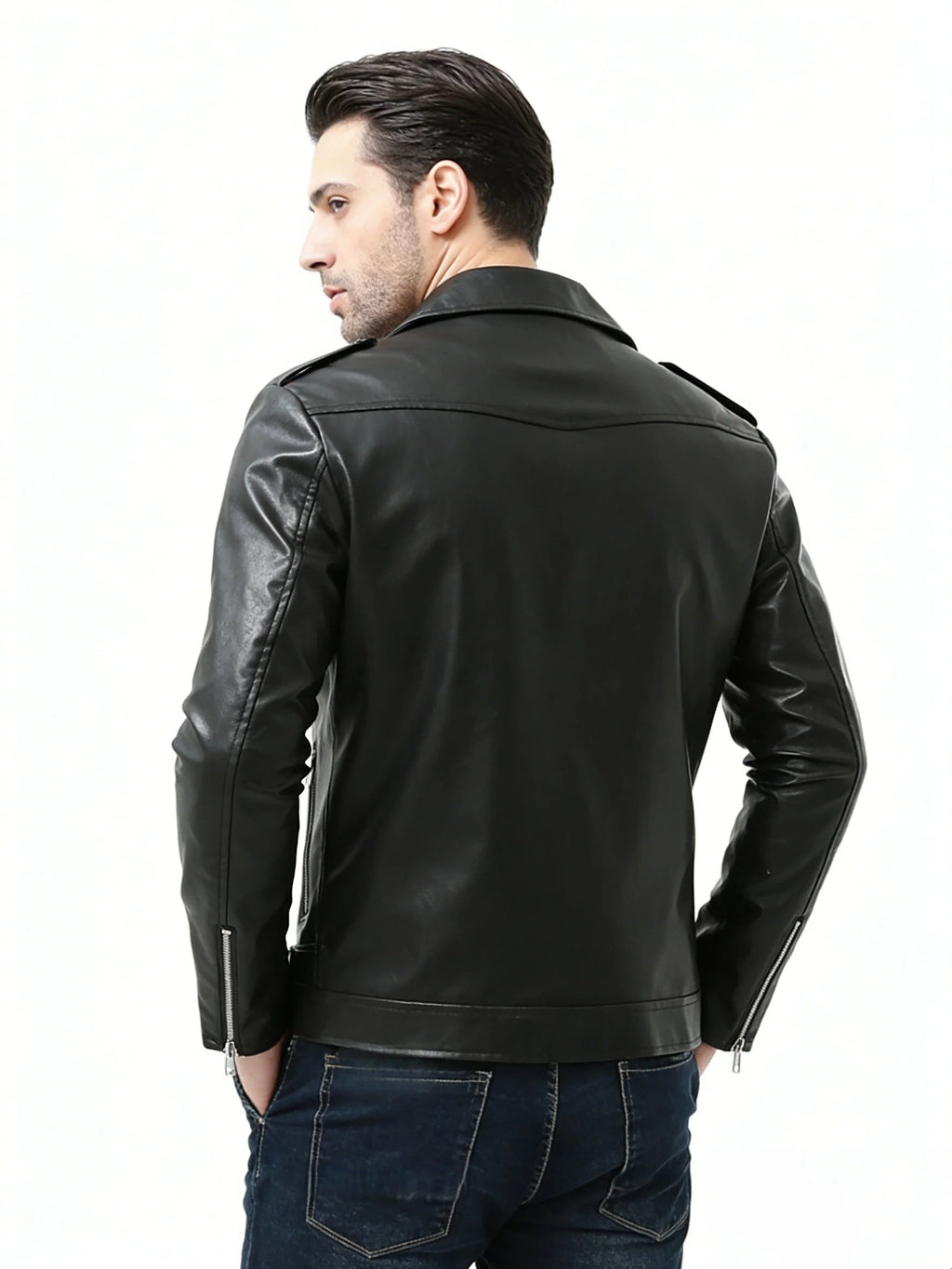 Men's Faux Leather Biker Jacket – Relaxed Fit with 3D Pockets