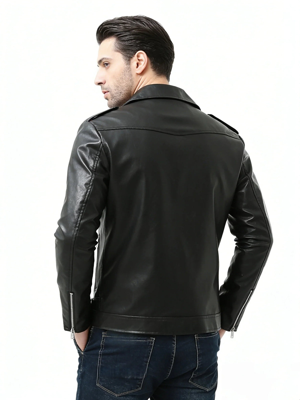 Men's Faux Leather Biker Jacket – Relaxed Fit with 3D Pockets