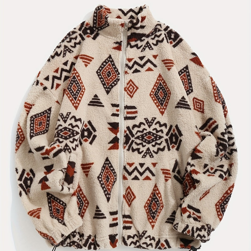 Women's Geometric Pattern Coat - Relaxed Fit