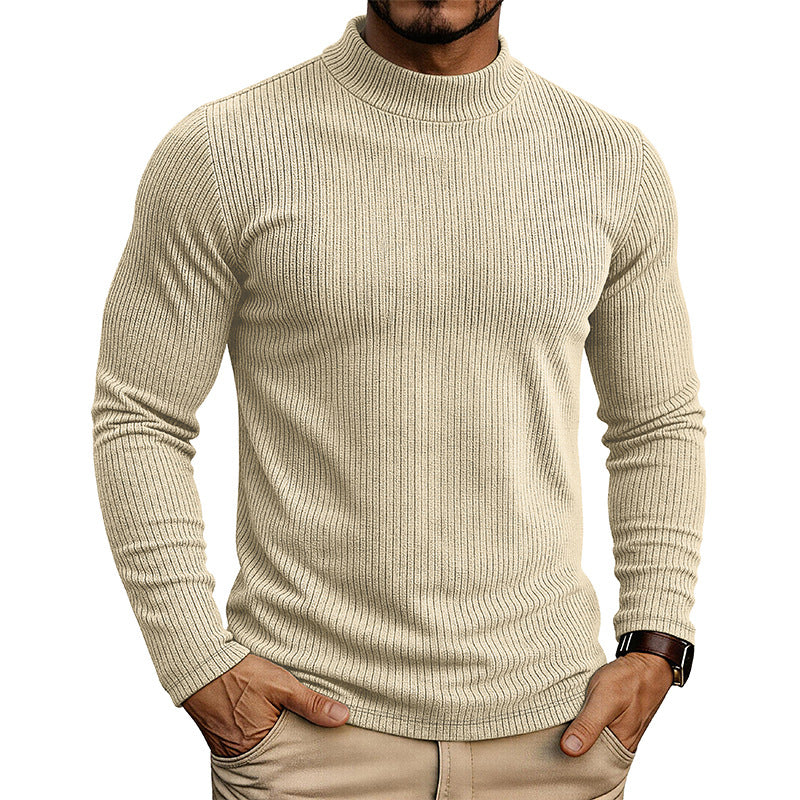 Men's Mandarin Collar Sweater – Fine-Ribbed Knitwear Slim Fit