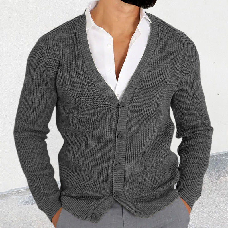 Men's Knit Cardigan – Fitted Buttoned V-Neck
