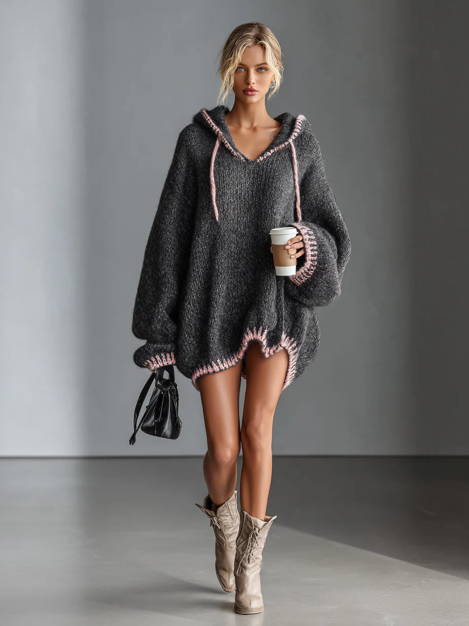 Women's Knit Hooded Sweater – Slim Fit with Contrast Finish