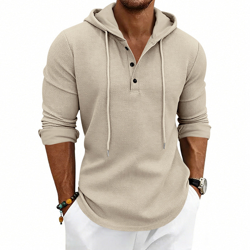 Men's Relaxed-Fit Henley Sweatshirt – Long-Sleeved Retro Style