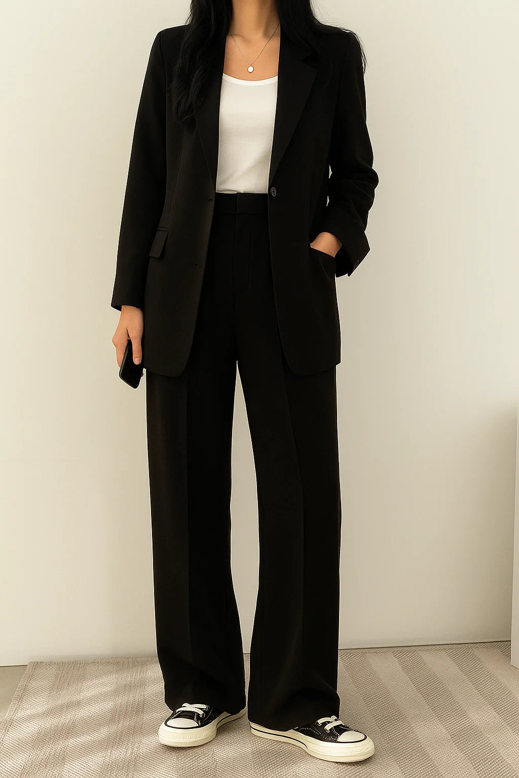 Women's Two-Piece Suit Set – Relaxed Blazer and Wide-Leg Trousers