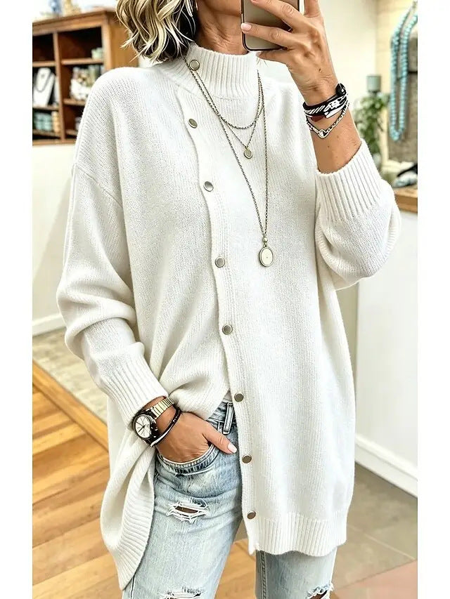 Women's Turtleneck Knitwear Cardigan – Long Buttoned Fit