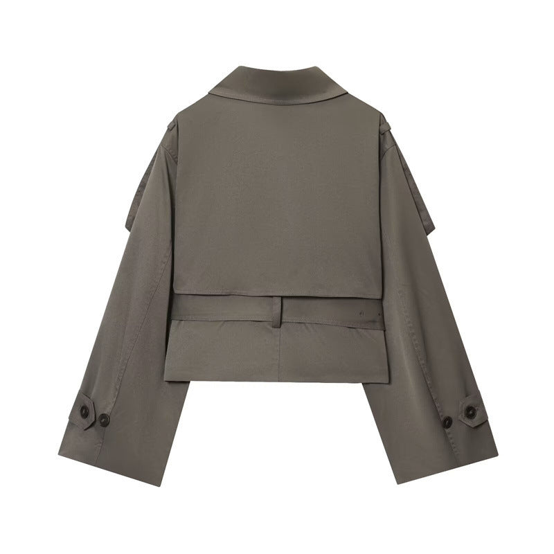 Women's Long Coat with Stand Collar – Elegant Lapel Detail