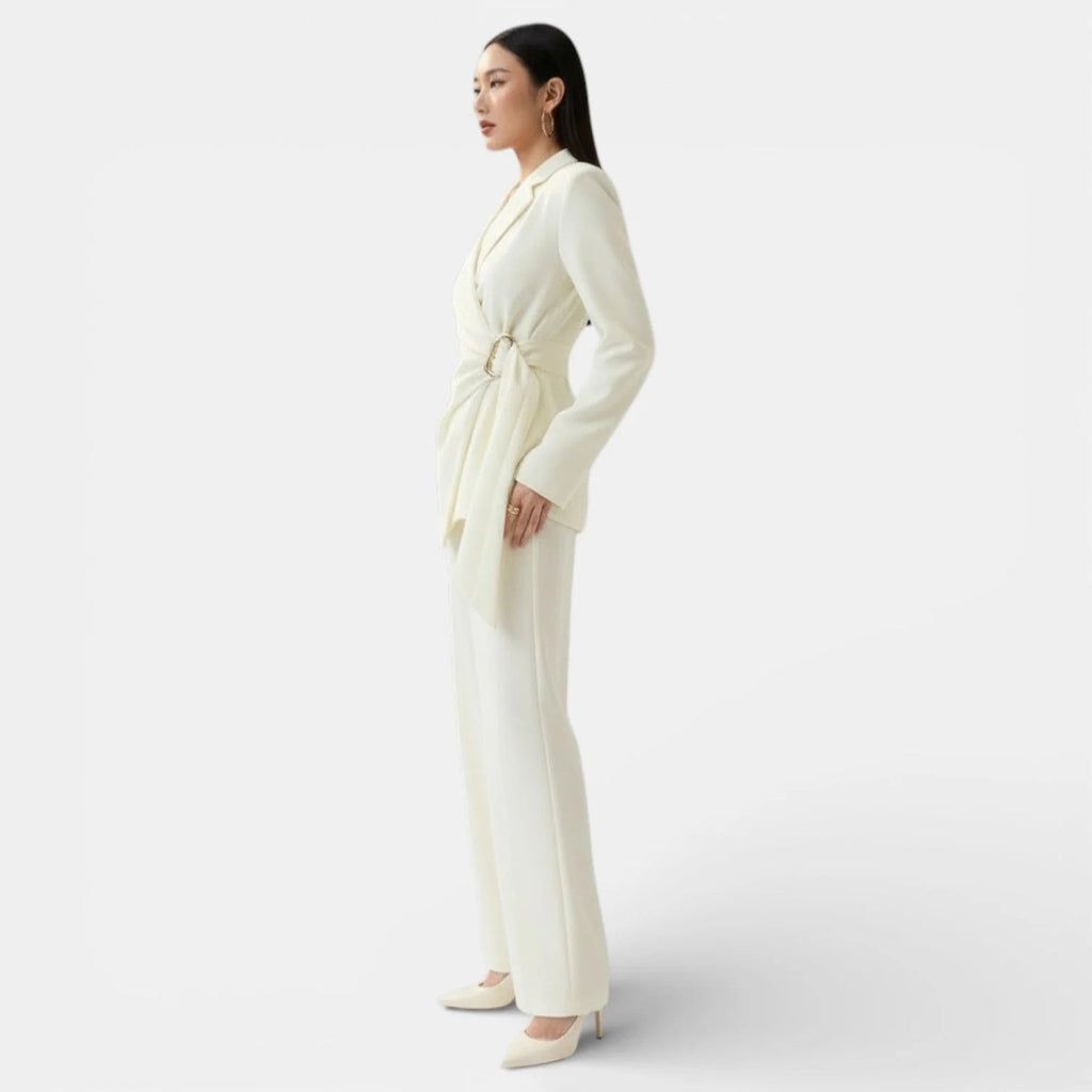 Women's Suit Set with Double-Breasted Blazer and Wide-Leg Trousers – Streamlined Silhouette