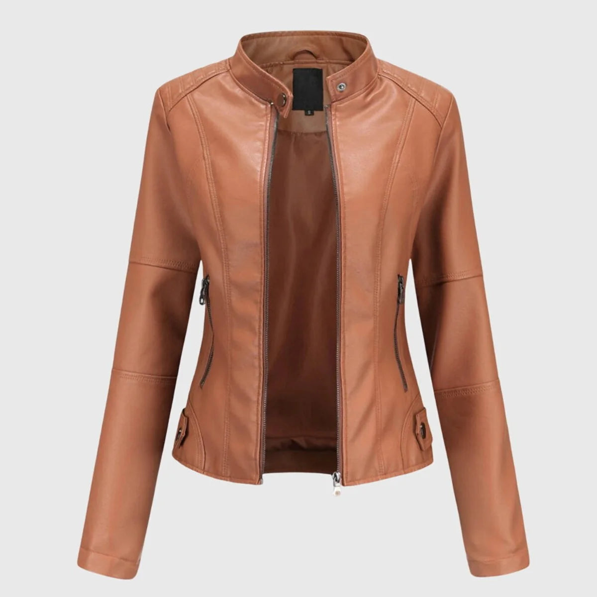 Women's Long Vegan Jacket – Slim Fit Modern Stand Collar