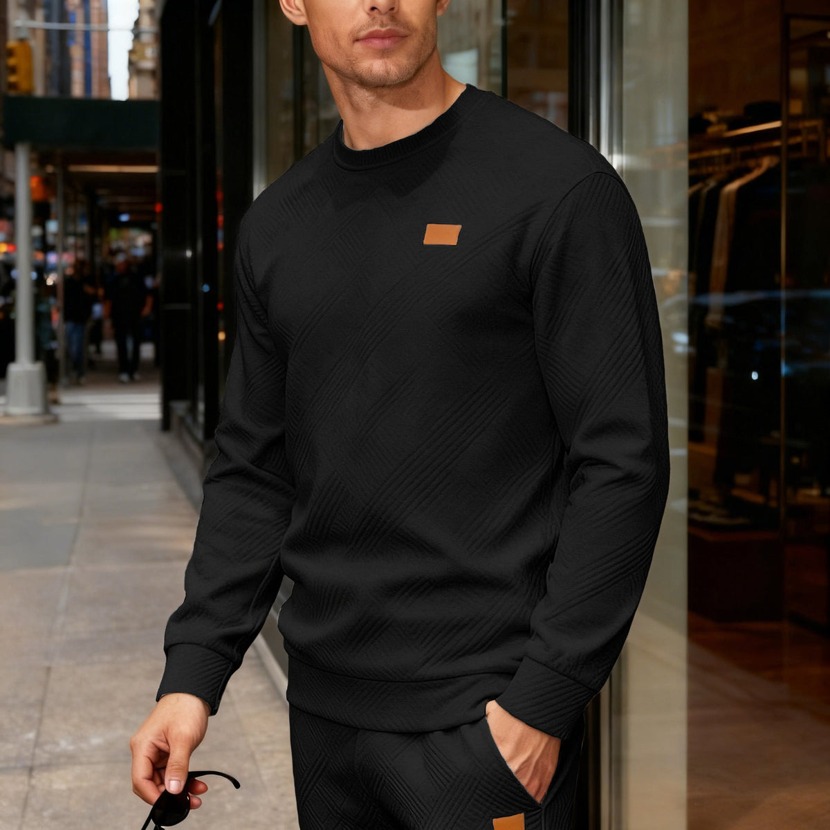 Men's Textured Crew-Neck Sweatshirt – Relaxed Fit