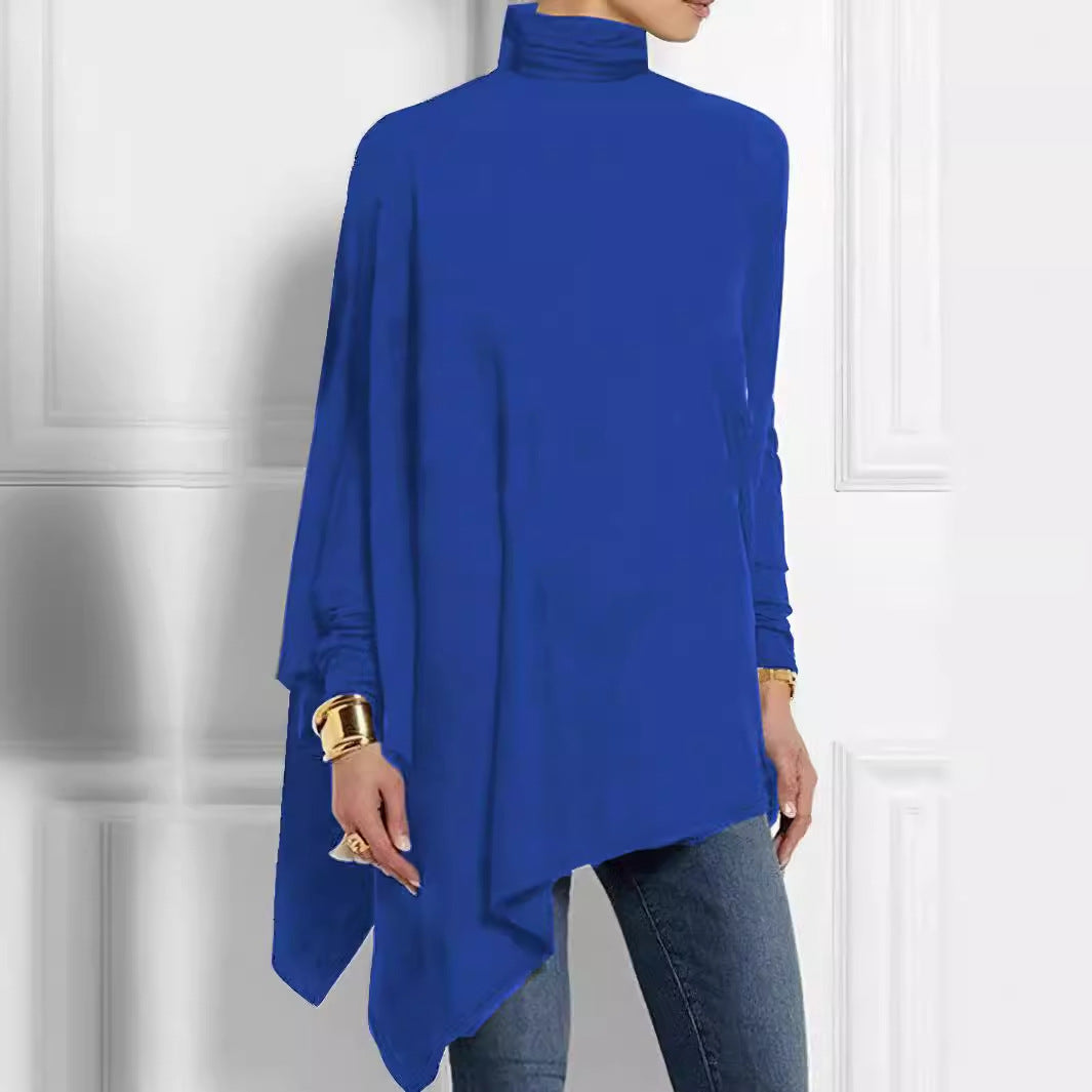 Women's Draped Long-Sleeve Top – Elegant Asymmetrical Hem