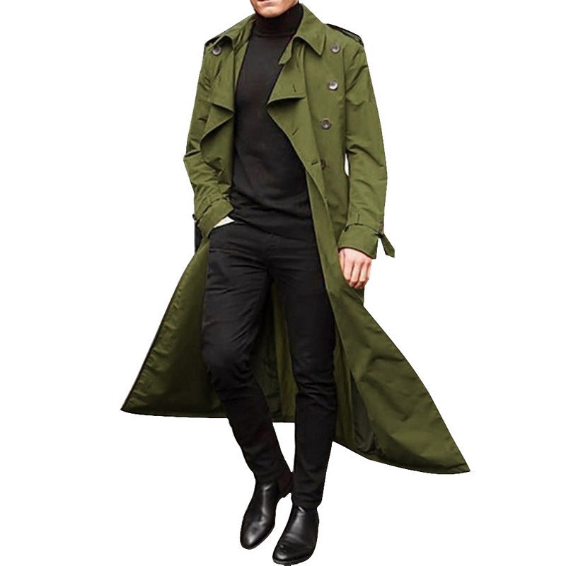 Men's Long Coat – Classic Double-Breasted Trench