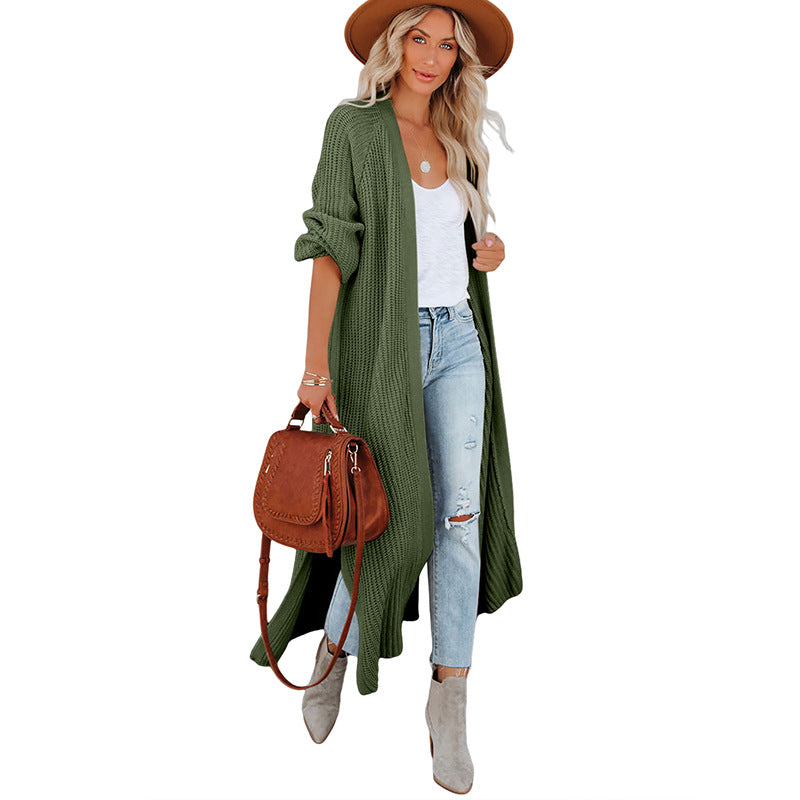 Women's Long Knit Cardigan - Open Relaxed Fit