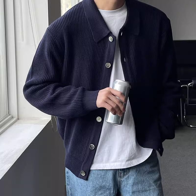 Men's Ribbed Knit Cardigan - Buttoned Relaxed Fit
