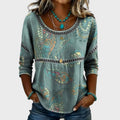 Women's 3D Floral Pattern Top – Round Neck, Relaxed Fit