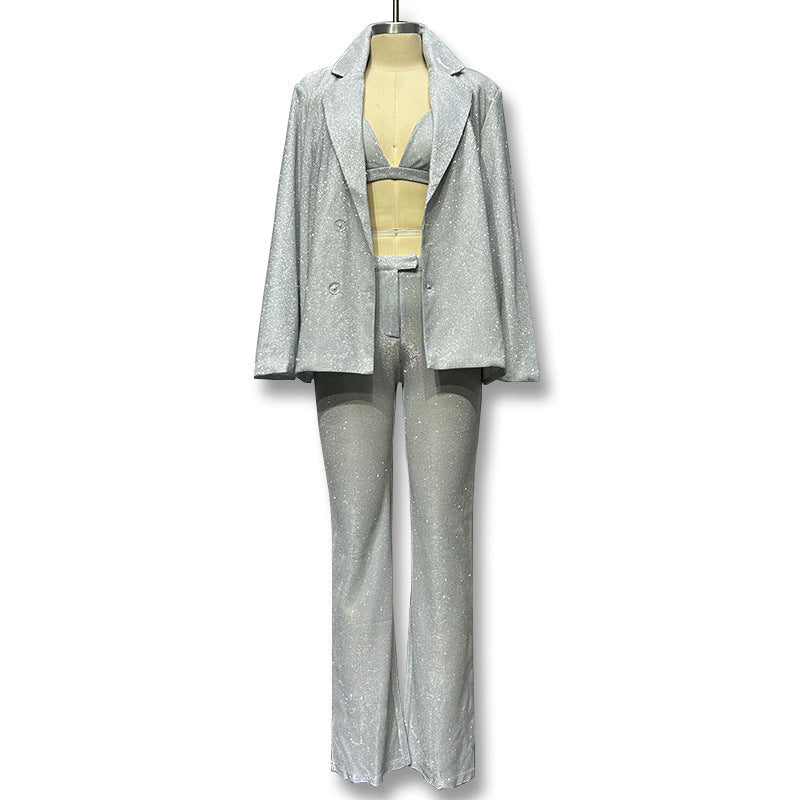 Women's Three-Piece Set – Relaxed Blazer, Bralette, Trousers
