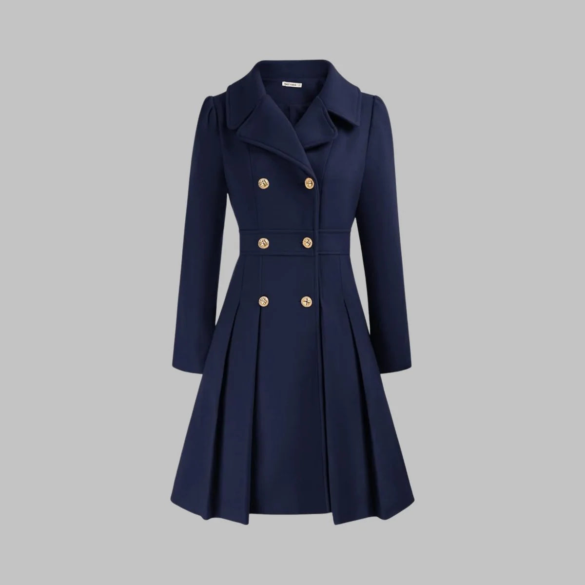 Women's A-Line Double-Breasted Coat - Pleated waist detail