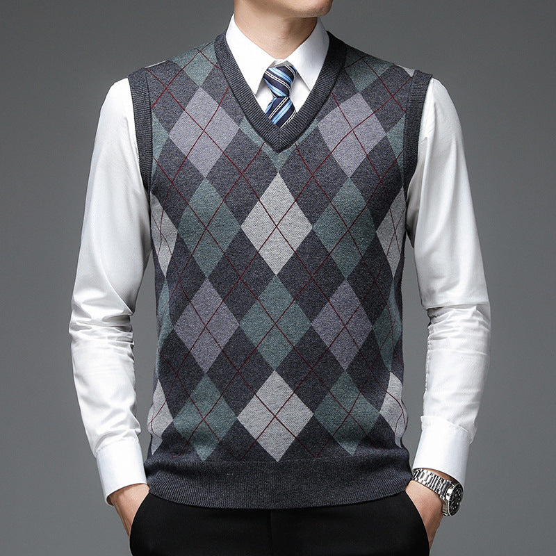 Men's Wool Sweater Vest – Classic Soft Sleeveless V-Neck