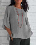 Women's Blended Linen Shirt – Trumpet Sleeves, Loose Fit