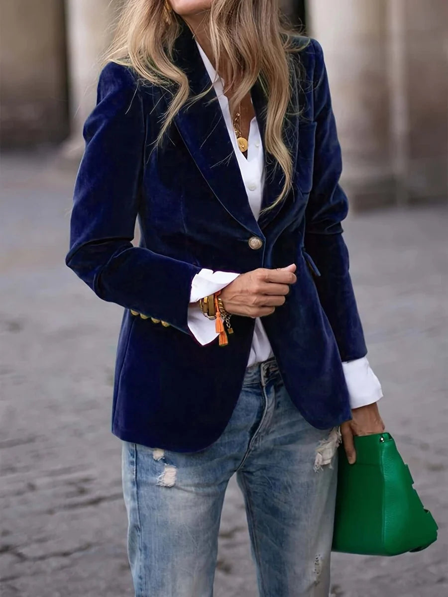 Women's Velvet-Effect Blazer - Elegant slim fit