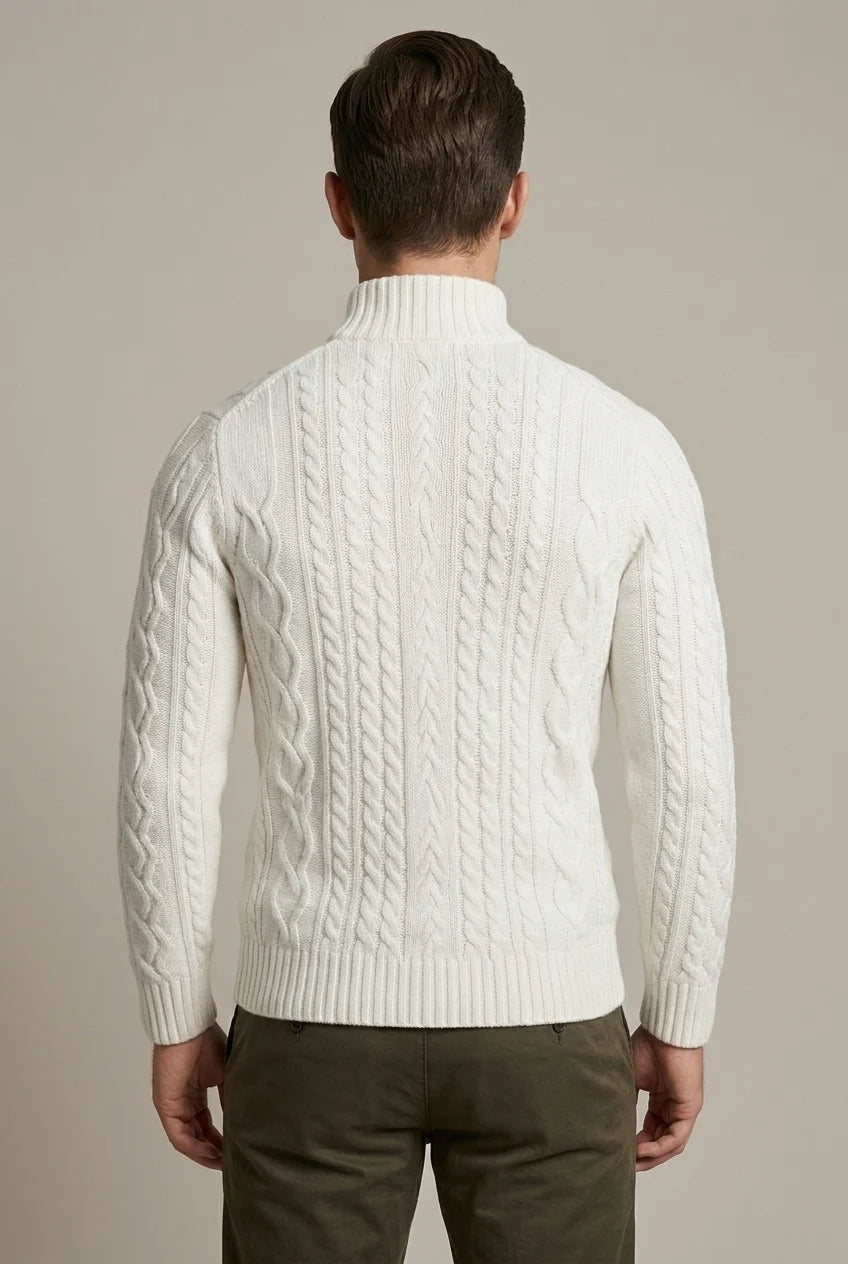 Men's Sweater with Zippered Collar – Thick Cable Knit