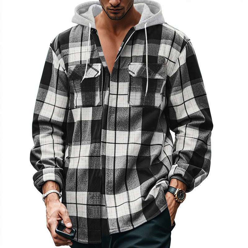 Men's Hooded Flannel Shirt – Casual Cardigan Style