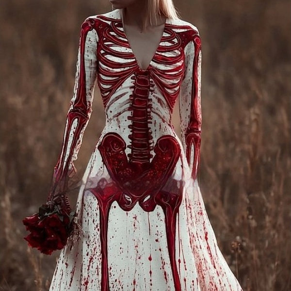 Women's Maxi Dress with Halloween Witch Print - Straight Autumn Fit