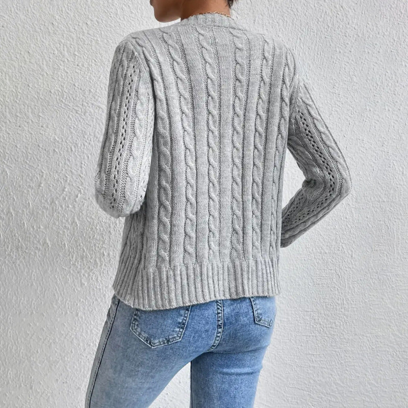 Women's Cable-Knit Cardigan – Buttoned Round Neck