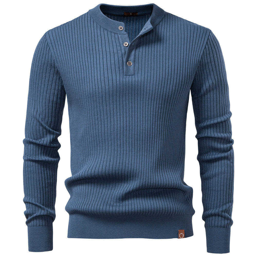 Men's Ribbed Henley-Neck Sweater – Relaxed Fitted Cut
