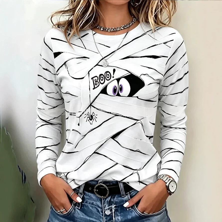 Women's Printed Top with Round Neck and Long Sleeves – Relaxed Fit