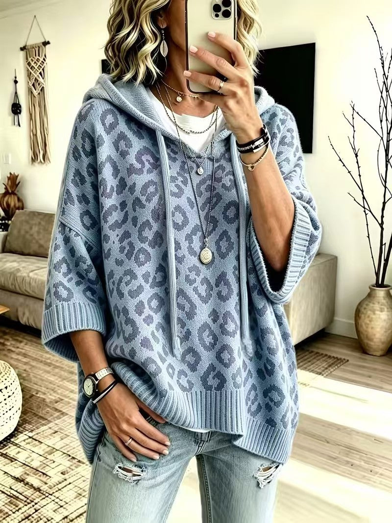 Women's Leopard Hooded Sweatshirt – Casual Knitwear