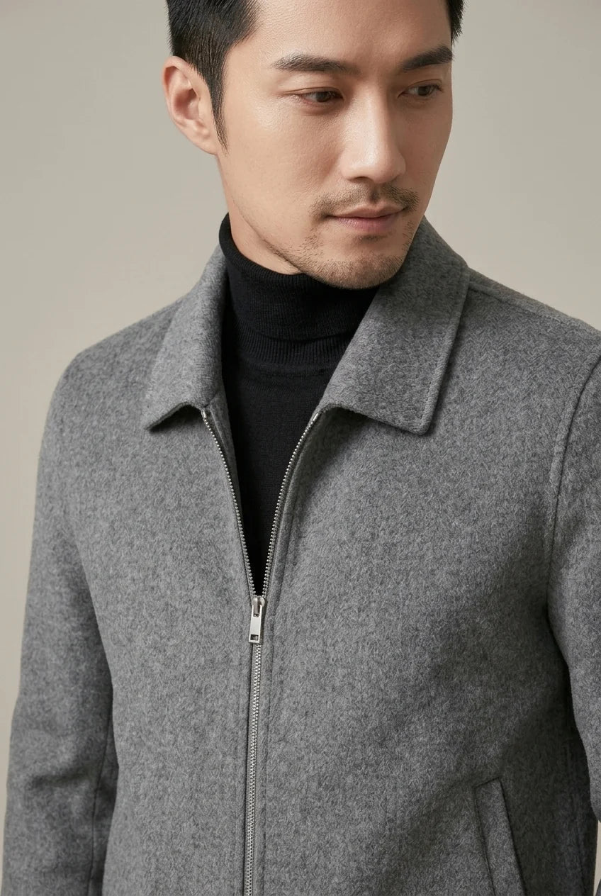 Men's Wool Jacket – Short Collar, Modern Business Style