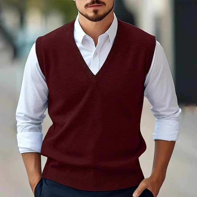 Men's Sleeveless Vest – Solid Knit V-Neck