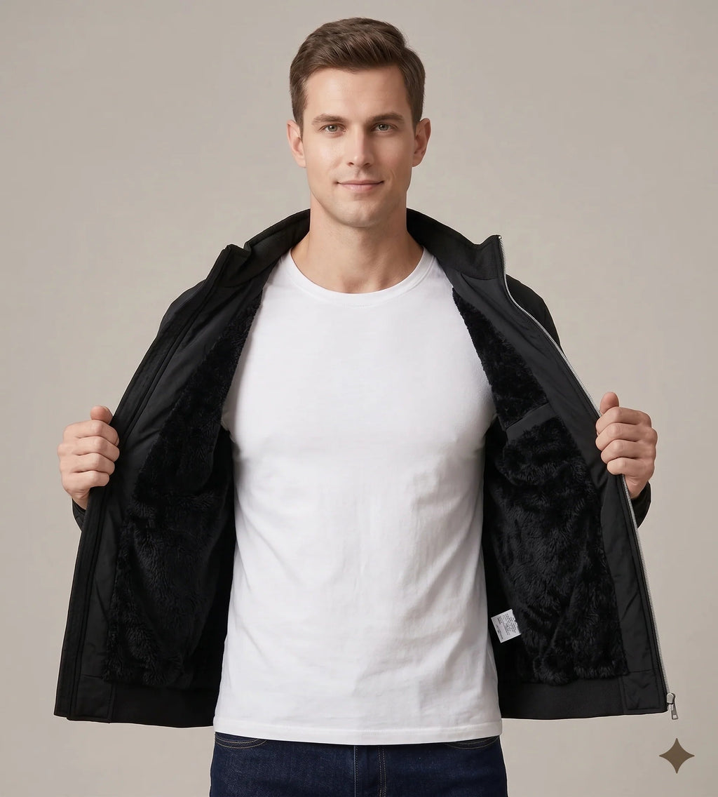Men's Cardigan Jacket with Stand Collar – Soft Fleece Interior
