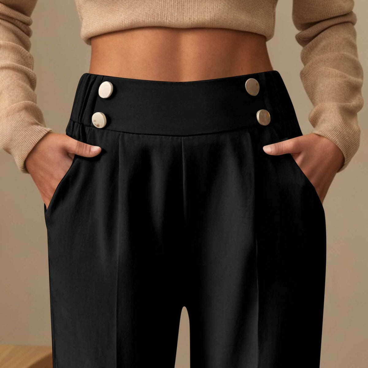 Women's High-Waisted Straight-Leg Trousers - Practical Pockets