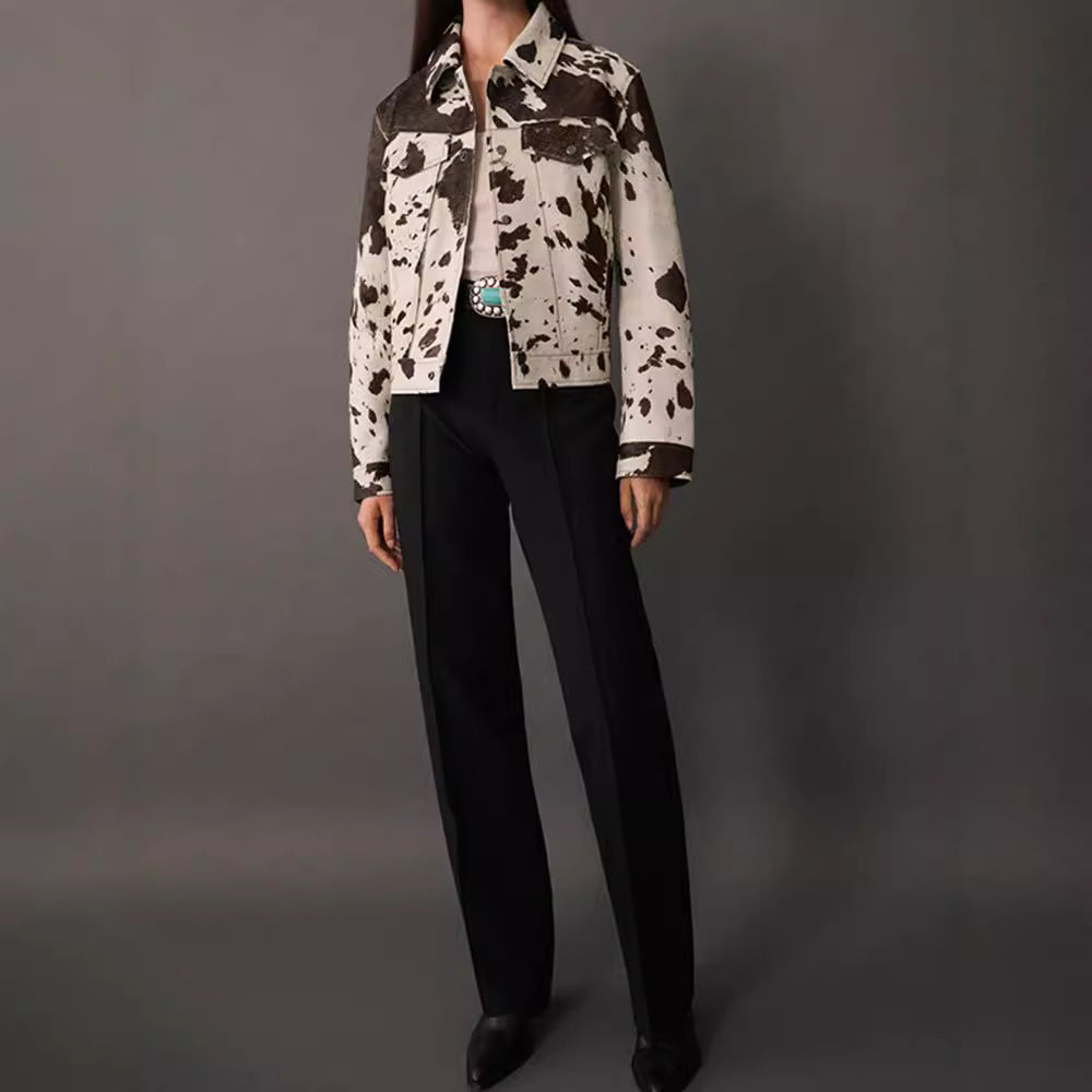 Women's Cropped Denim Jacket – Irregular Pattern, Cropped Fit