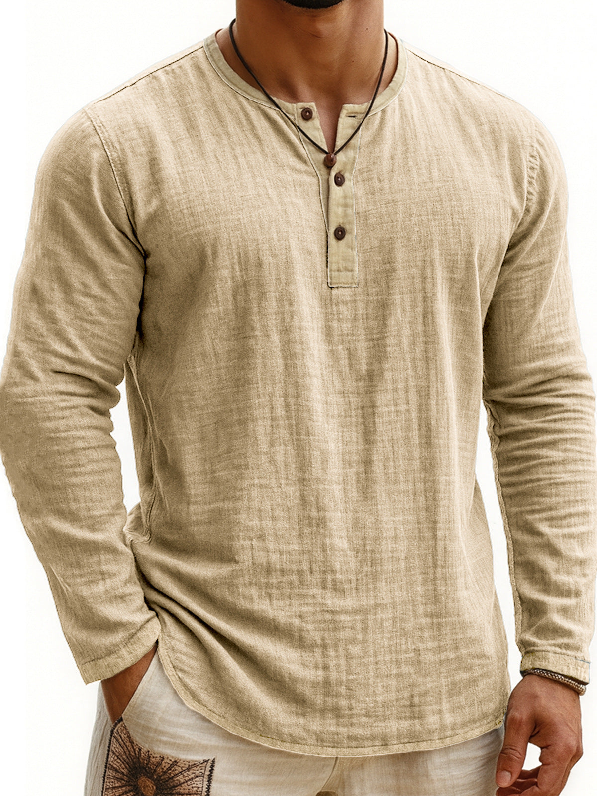 Long-Sleeve Men's Henley – Slim Fit Buttoned Collar