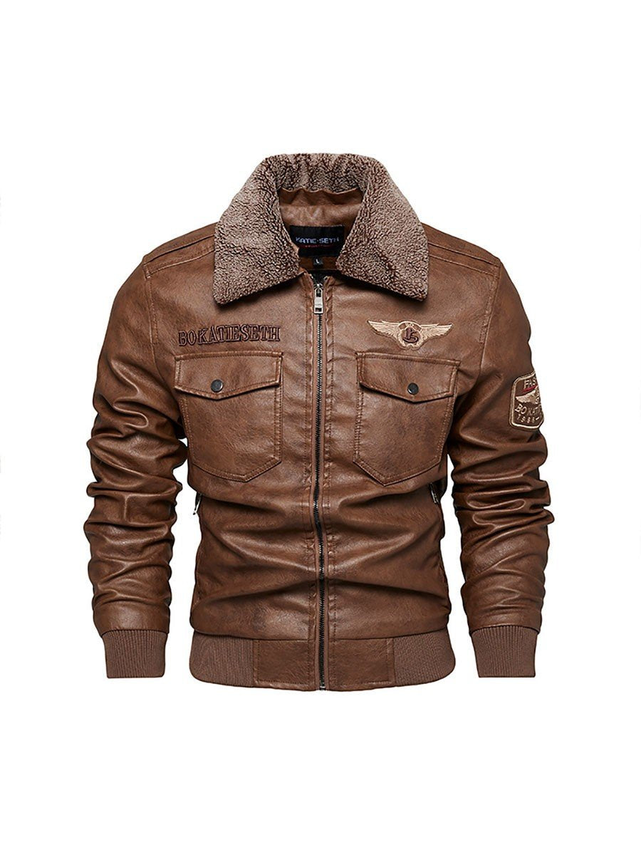 Men's Vegan Bomber Jacket – Cozy Biker-Style Collar