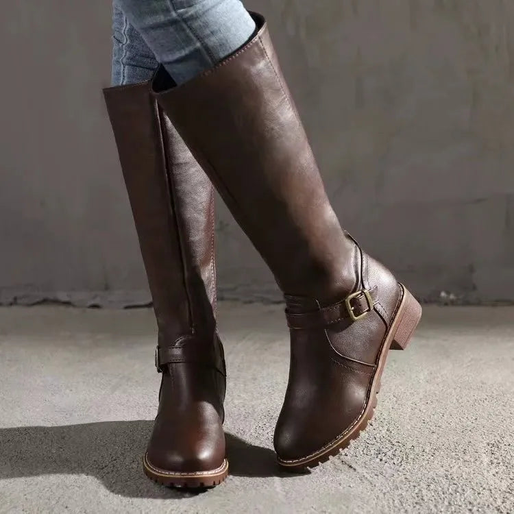 Women’s Boots with Wide Heels – Structured Profile and Accent Strap