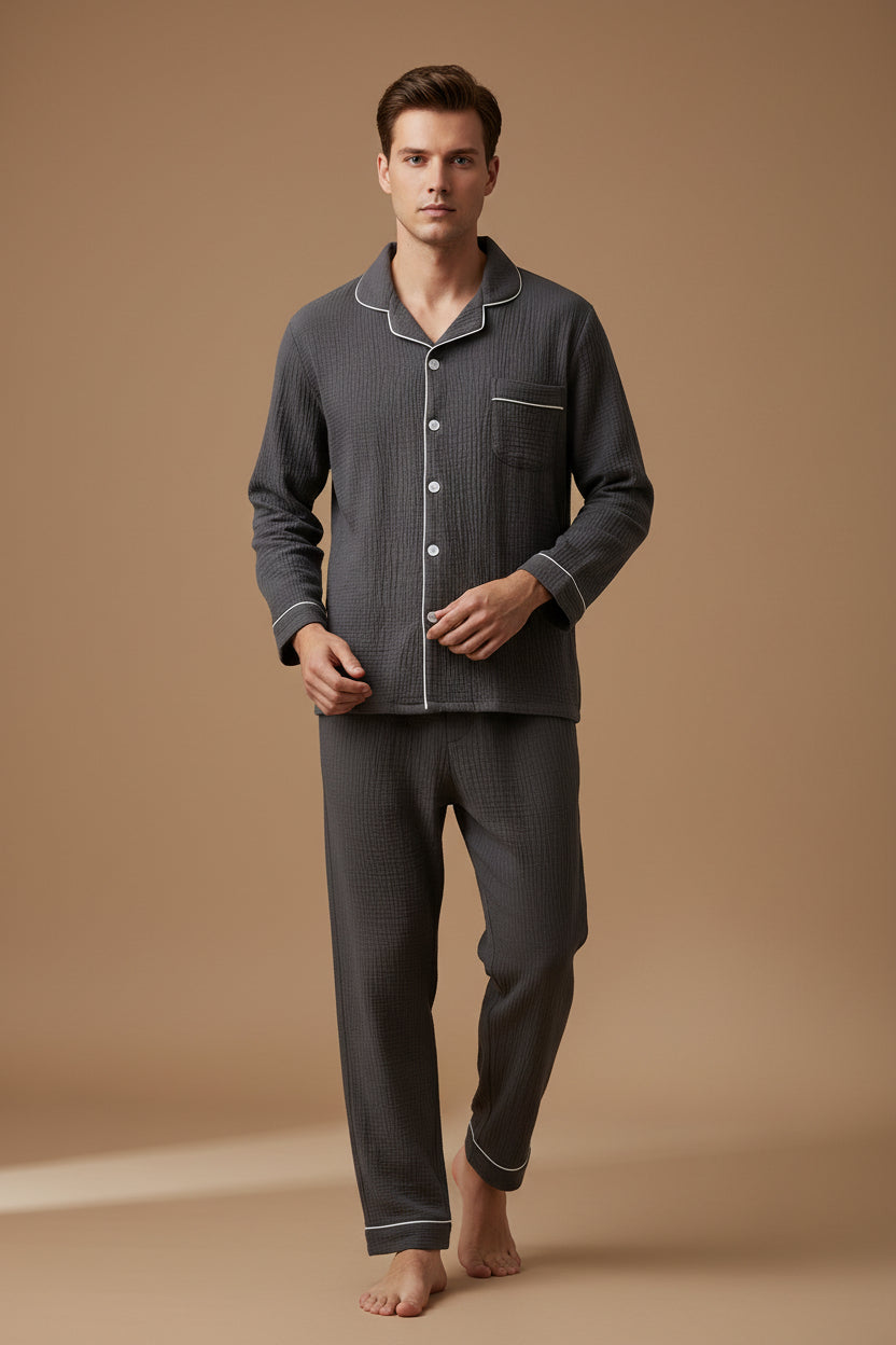 Cotton Men’s Pajama Set – Casual Lightweight Double-Gauze Set