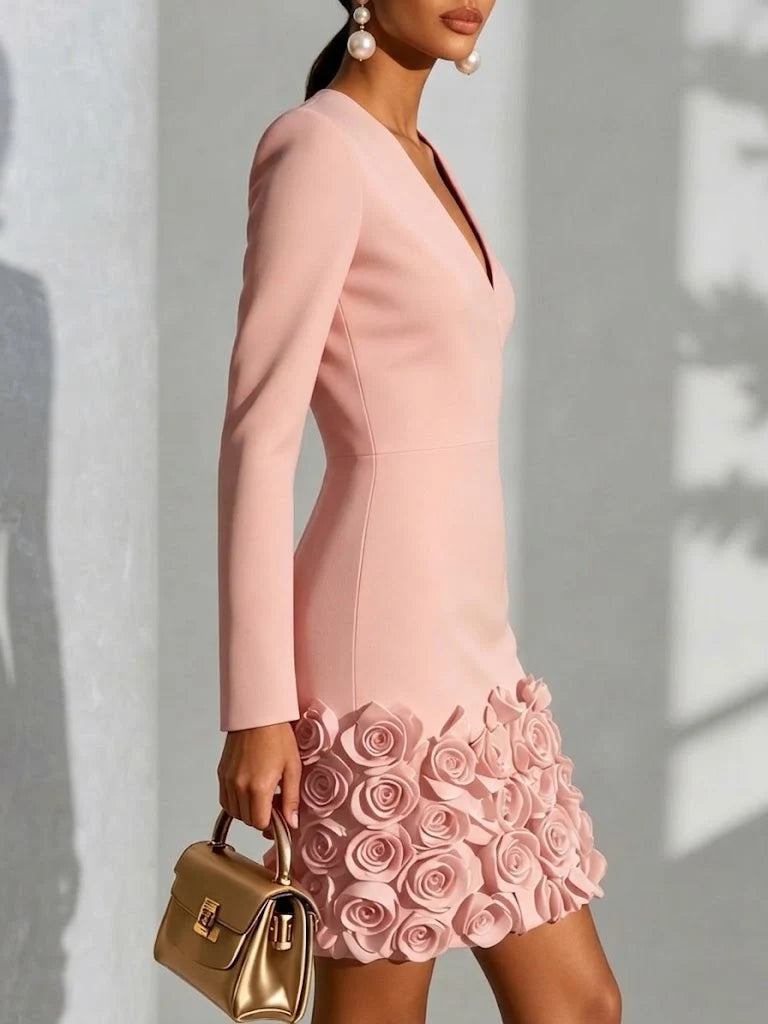 Women's Floral Embossed Sheath Dress – Slim A-Line Fit, 3D Detail