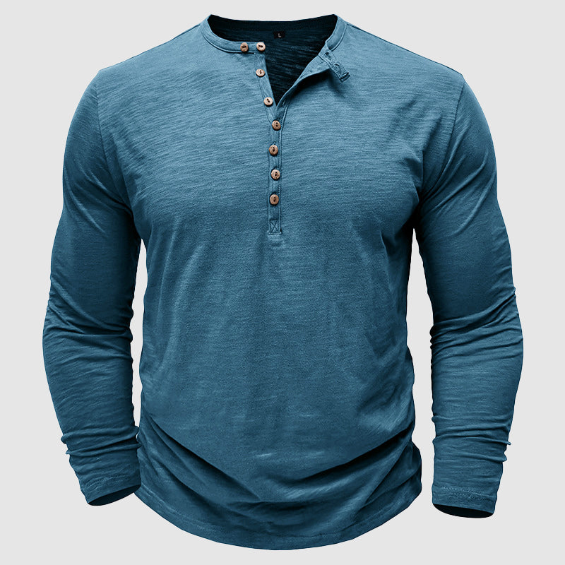 Long-Sleeve Cotton Men's Henley – Modern Relaxed Fit