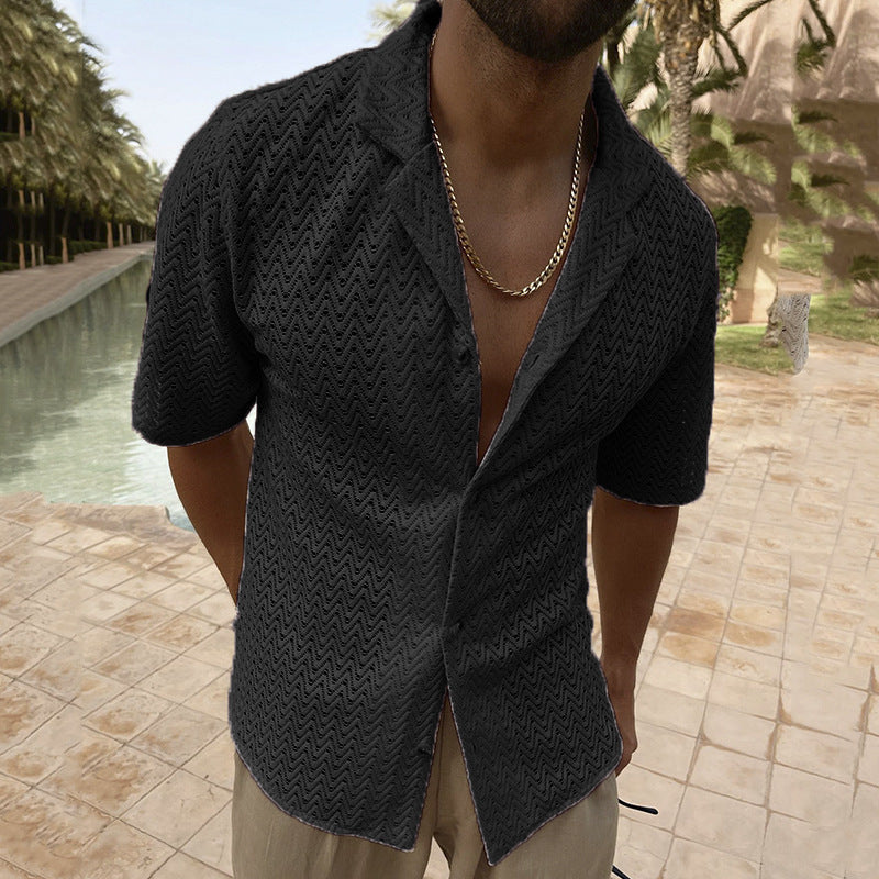 Men's Polo Collar Lace Shirt – Short Sheer Sleeves