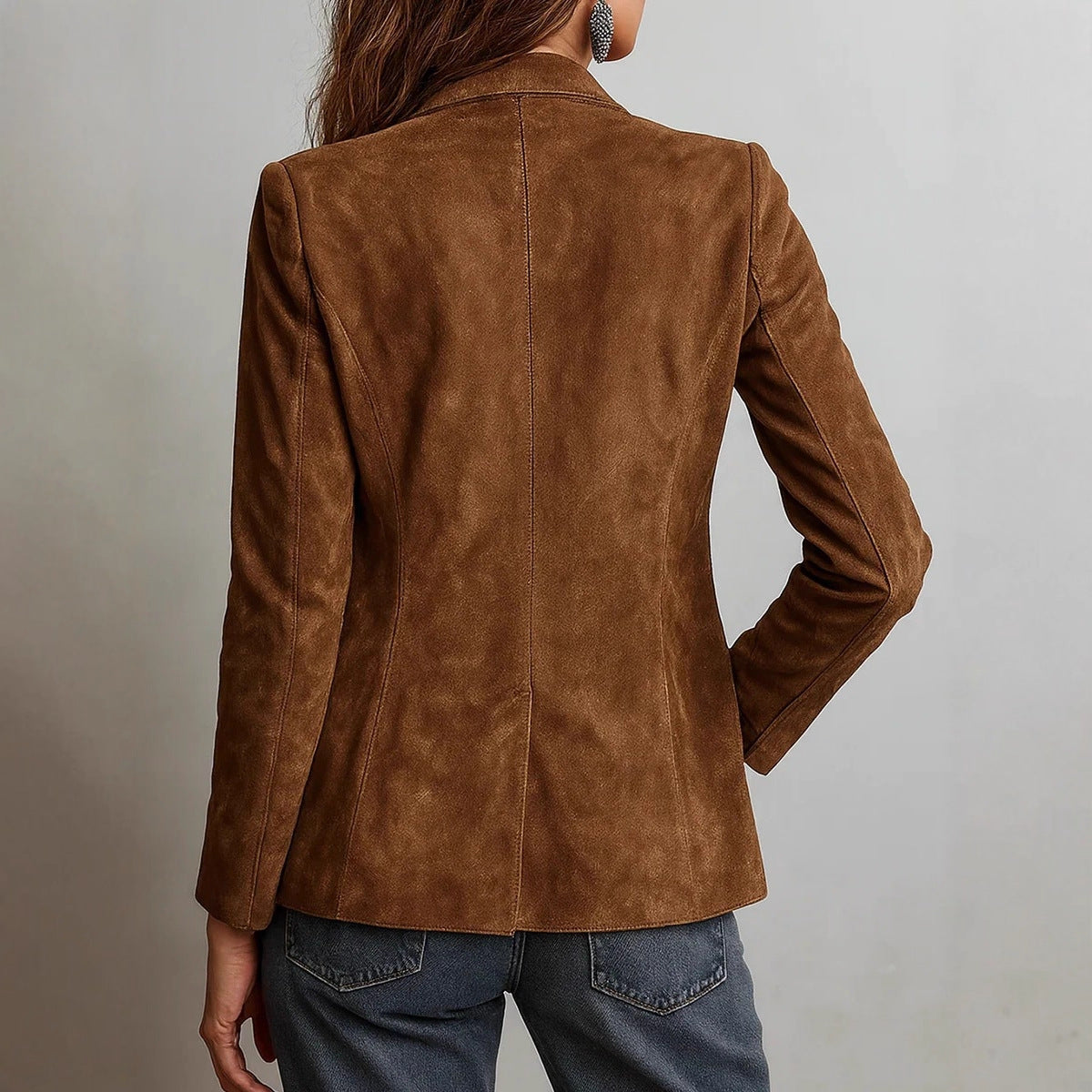 Women's Retro Suede-Effect Jacket – Loose Buttoned Fit